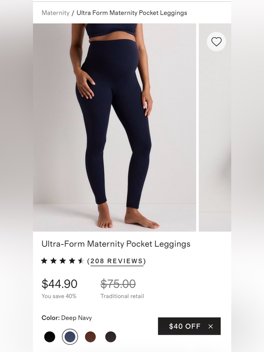 Ultra-Form Maternity Pocket Leggings - Deep Navy. size M.